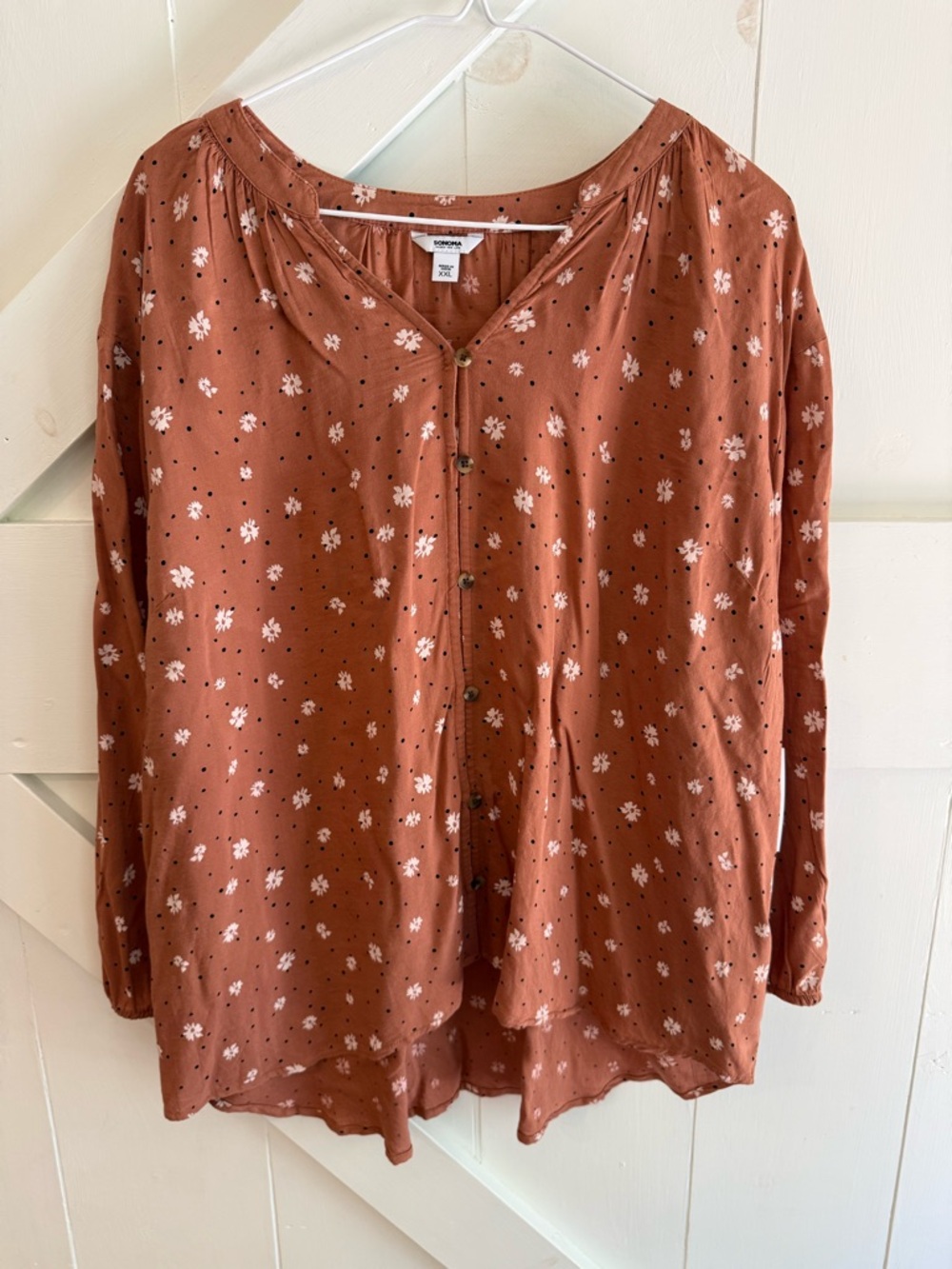 Sonoma Rust Floral Button-Front Blouse